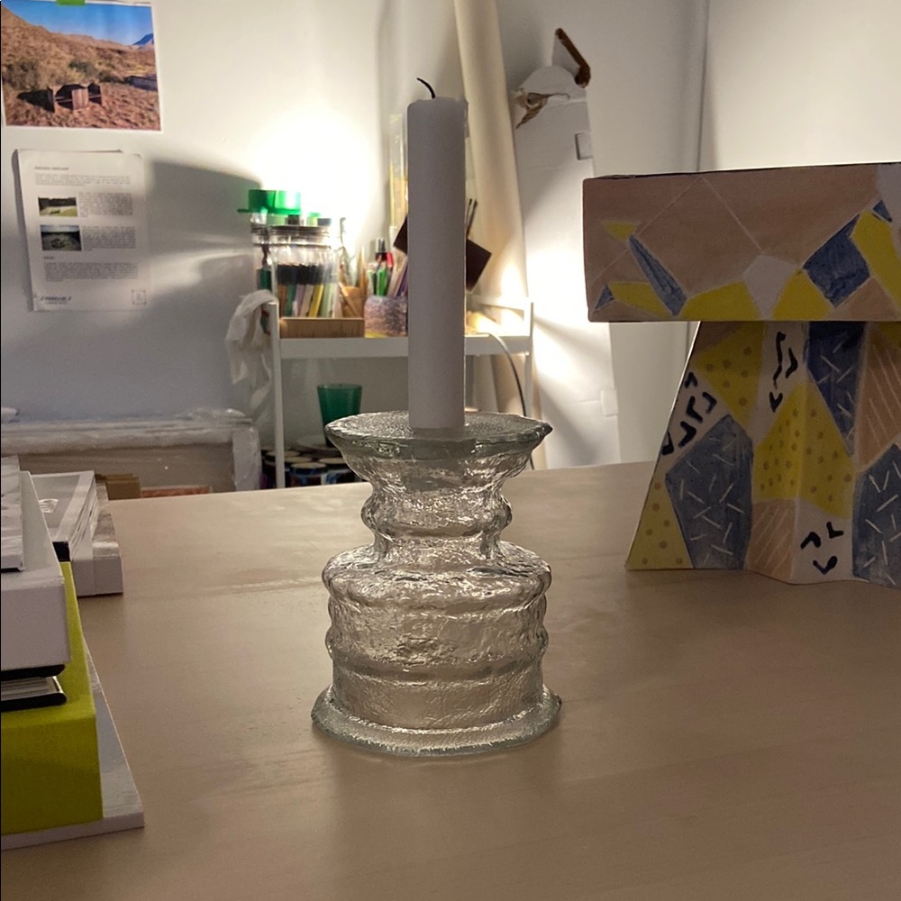 Glass Art Candle Holder Sculpture with Intricate Design